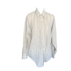 Vtg 70s 80s semi sheer button up shirt pointy collar cream blue men medium